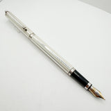 Tiffany Atlas Fountain Pen with Alternating White Lacquered Strips & Sterling Silver Strips & Sterling Clip and Trim - Medium 18kt Gold Tiffany & Co. Nib