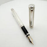Tiffany Atlas Fountain Pen with Alternating White Lacquered Strips & Sterling Silver Strips & Sterling Clip and Trim - Medium 18kt Gold Tiffany & Co. Nib
