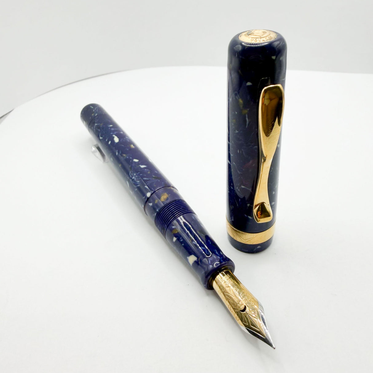 Visconti Voyager Lapis Blue Celluloid Fountain Pen - Fine 18kt Gold Nib