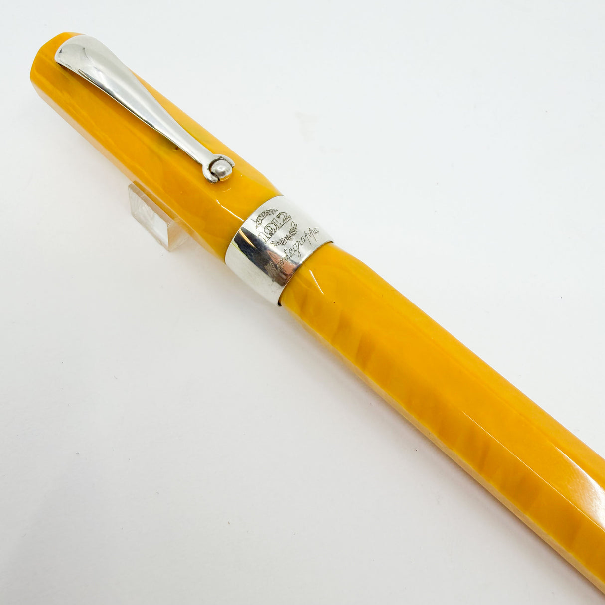 Montegrappa Symphony Lustrous Yellow Celluloid & Sterling Silver Facetted Fountain Pen - Fine 18kt Gold Nib