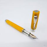 Montegrappa Symphony Lustrous Yellow Celluloid & Sterling Silver Facetted Fountain Pen - Fine 18kt Gold Nib