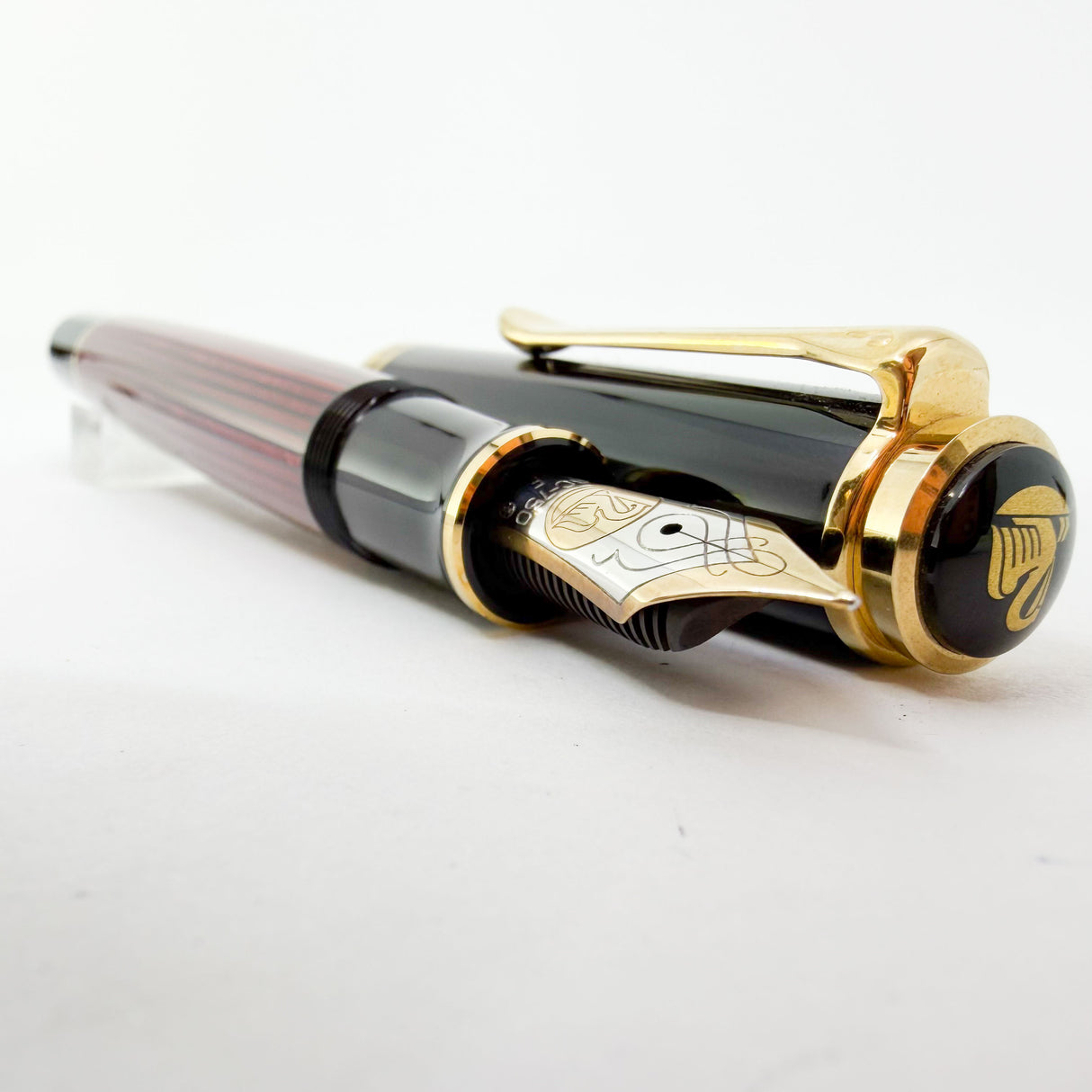 Pelikan M800 Black/Red Striped Fountain Pen - The Original! - Fine 18kt Gold Nib