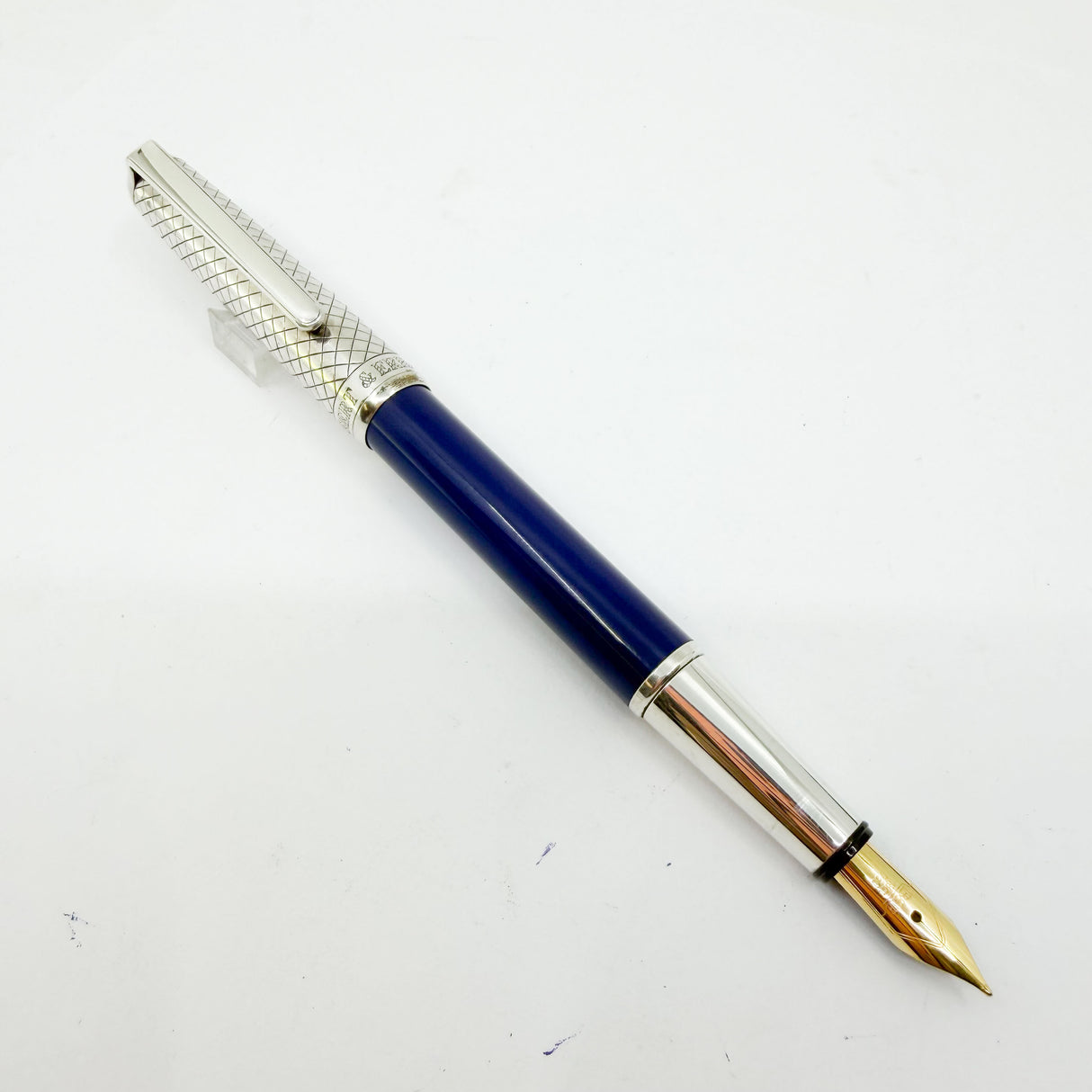 Bossert & Erhard Sterling Silver/Blue Enamel  Fountain Pen - Medium 18kt Gold Nib