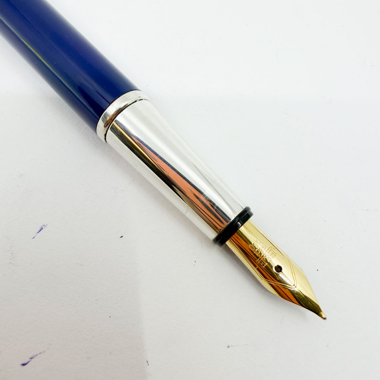 Bossert & Erhard Sterling Silver/Blue Enamel  Fountain Pen - Medium 18kt Gold Nib