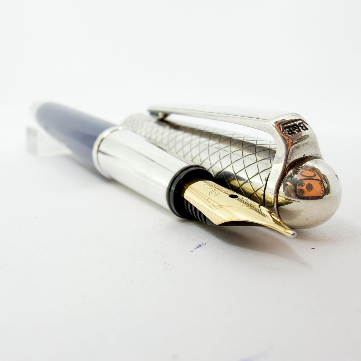 Bossert & Erhard Sterling Silver/Blue Enamel  Fountain Pen - Medium 18kt Gold Nib