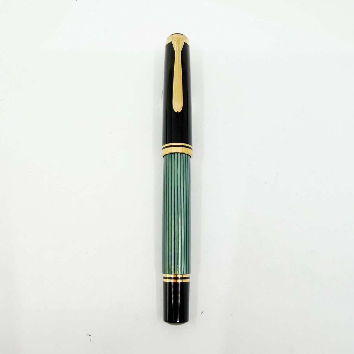 Pelikan M800 Souveran Black Cap & Green Striped Barrel Fountain Pen -  Medium 18kt Gold "PF" Nib