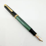 Pelikan M800 Souveran Black Cap & Green Striped Barrel Fountain Pen -  Medium 18kt Gold "PF" Nib