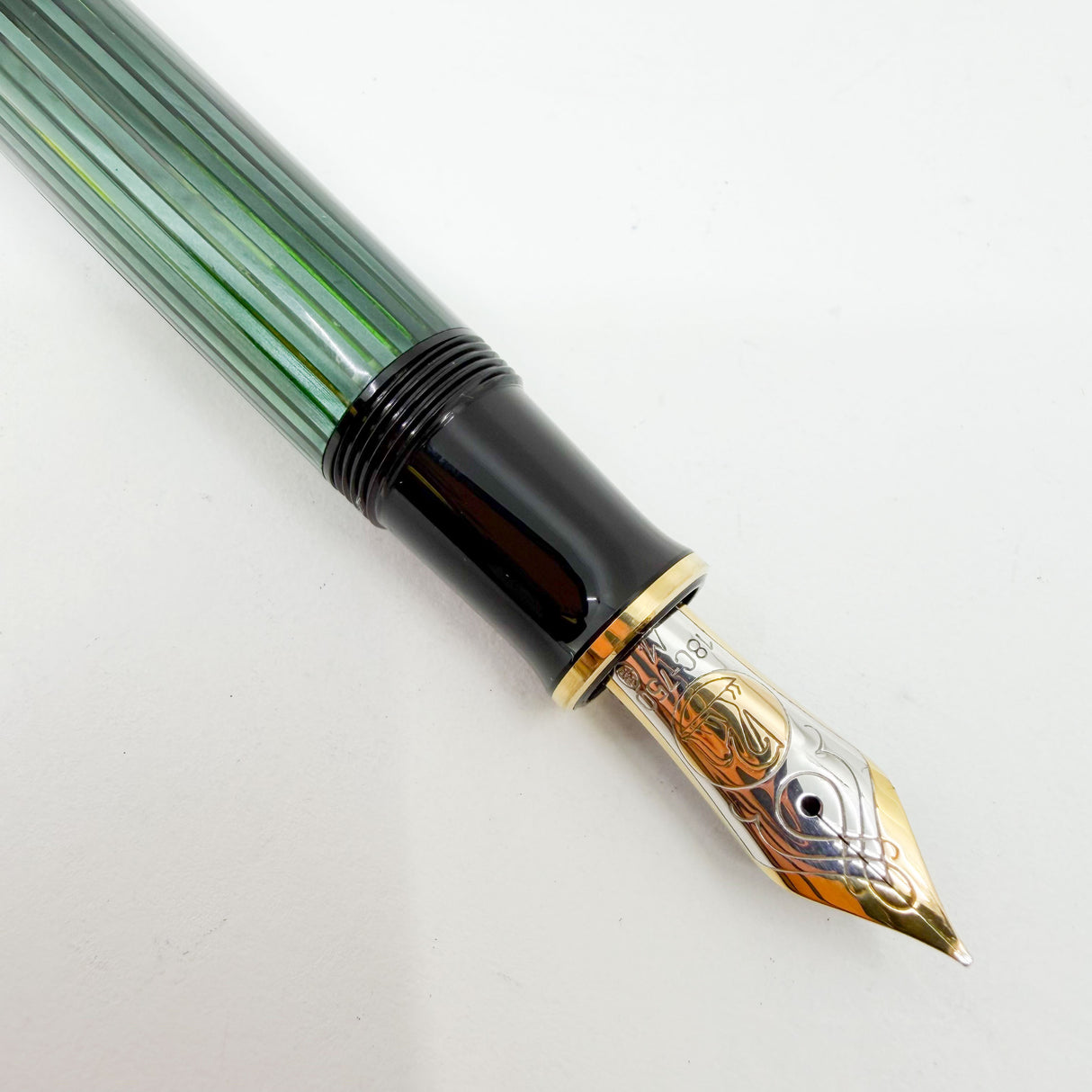 Pelikan M800 Souveran Black Cap & Green Striped Barrel Fountain Pen -  Medium 18kt Gold "PF" Nib