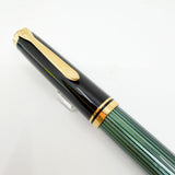 Pelikan M800 Souveran Black Cap & Green Striped Barrel Fountain Pen -  Medium 18kt Gold "PF" Nib