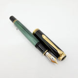 Pelikan M800 Souveran Black Cap & Green Striped Barrel Fountain Pen -  Medium 18kt Gold "PF" Nib