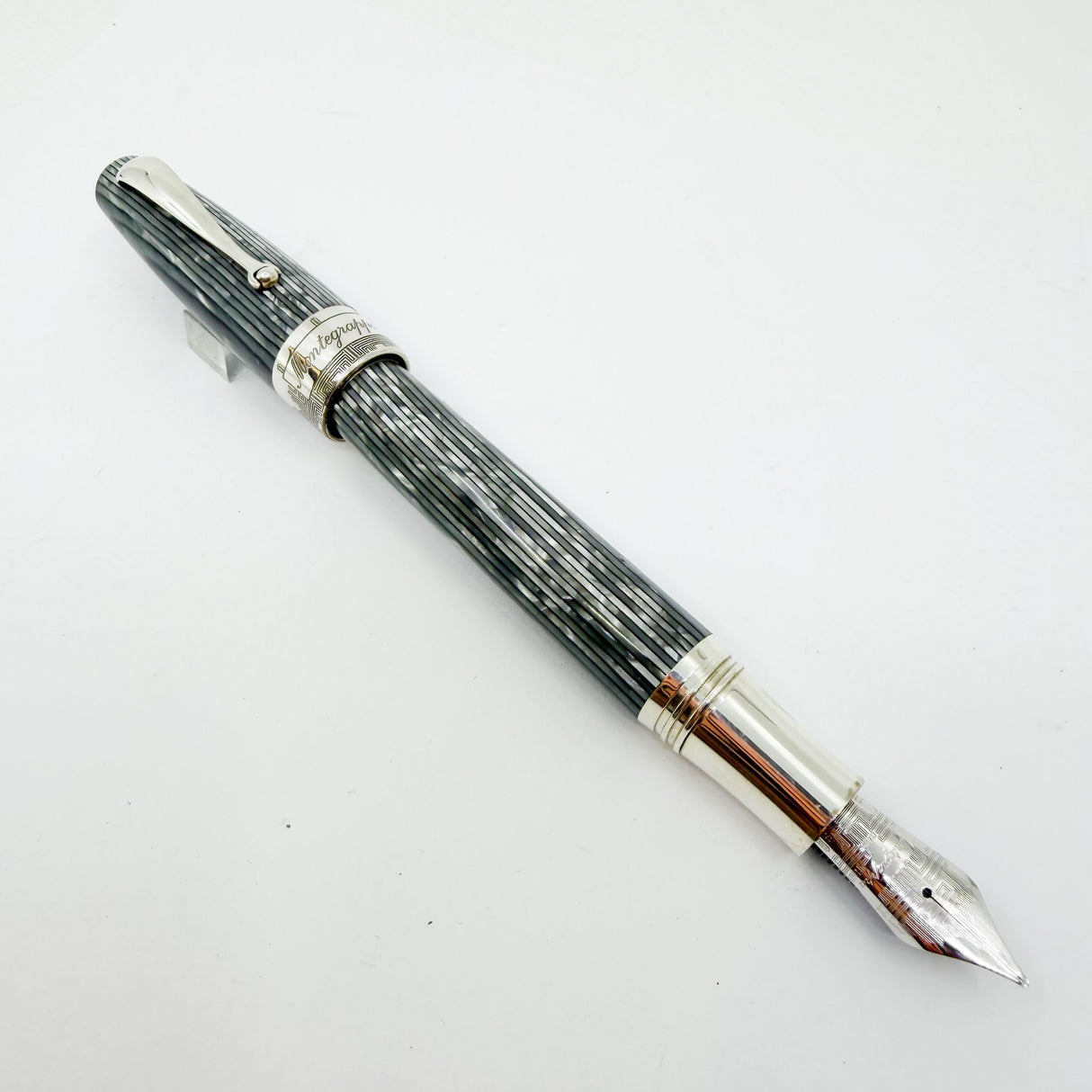 Montegrappa "Extra" Art Deco Shiny Lines Celluloid  Limited Edition Fountain Pen #35/50 - Broad 18kt Gold Nib