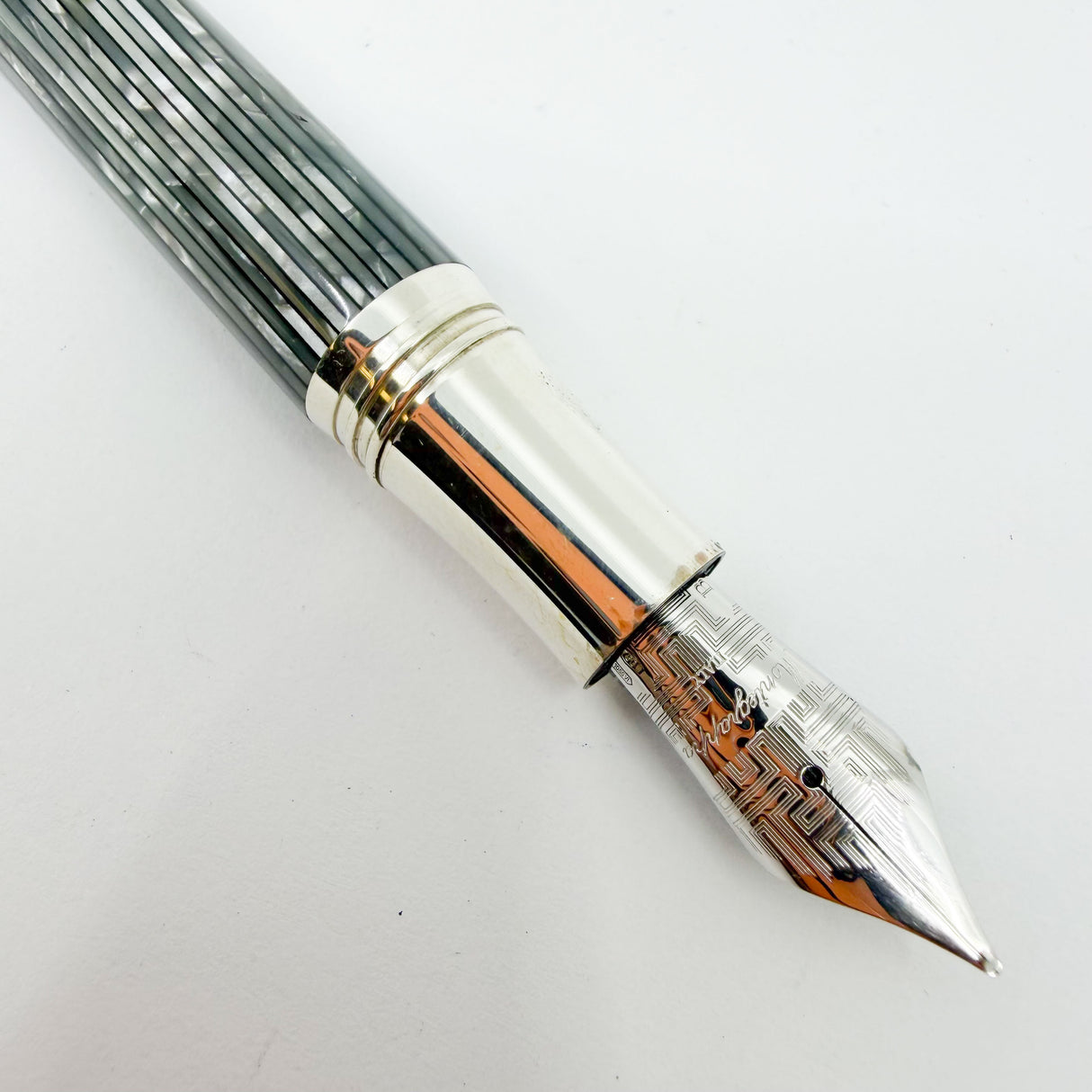 Montegrappa "Extra" Art Deco Shiny Lines Celluloid  Limited Edition Fountain Pen #35/50 - Broad 18kt Gold Nib