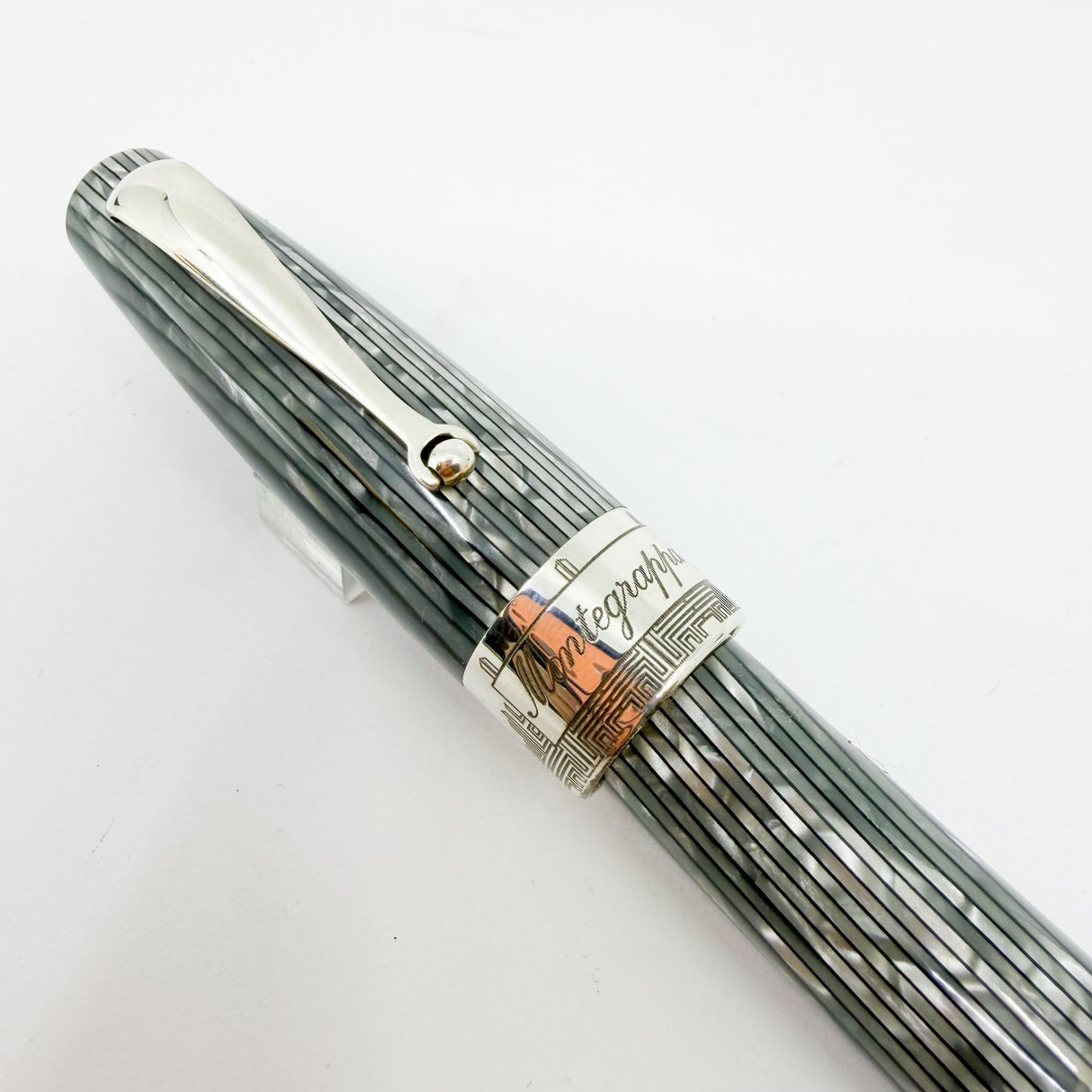 Montegrappa "Extra" Art Deco Shiny Lines Celluloid  Limited Edition Fountain Pen #35/50 - Broad 18kt Gold Nib