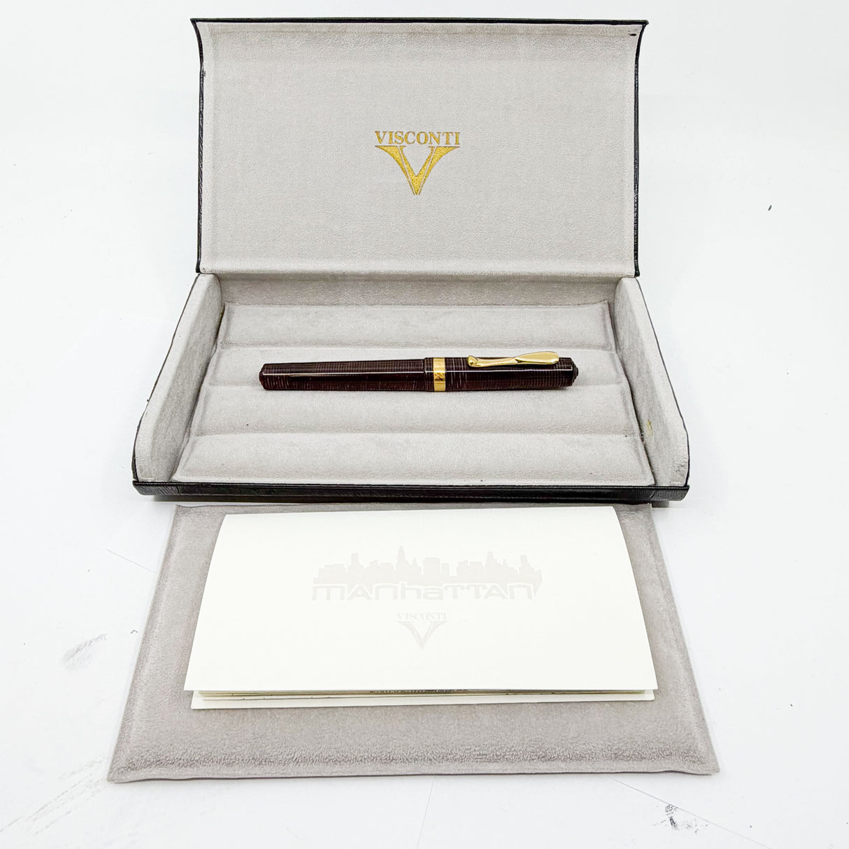 Visconti Manhattan Ruby Red Layered Celluloid Fountain Pen - Medium 18kt Gold Nib
