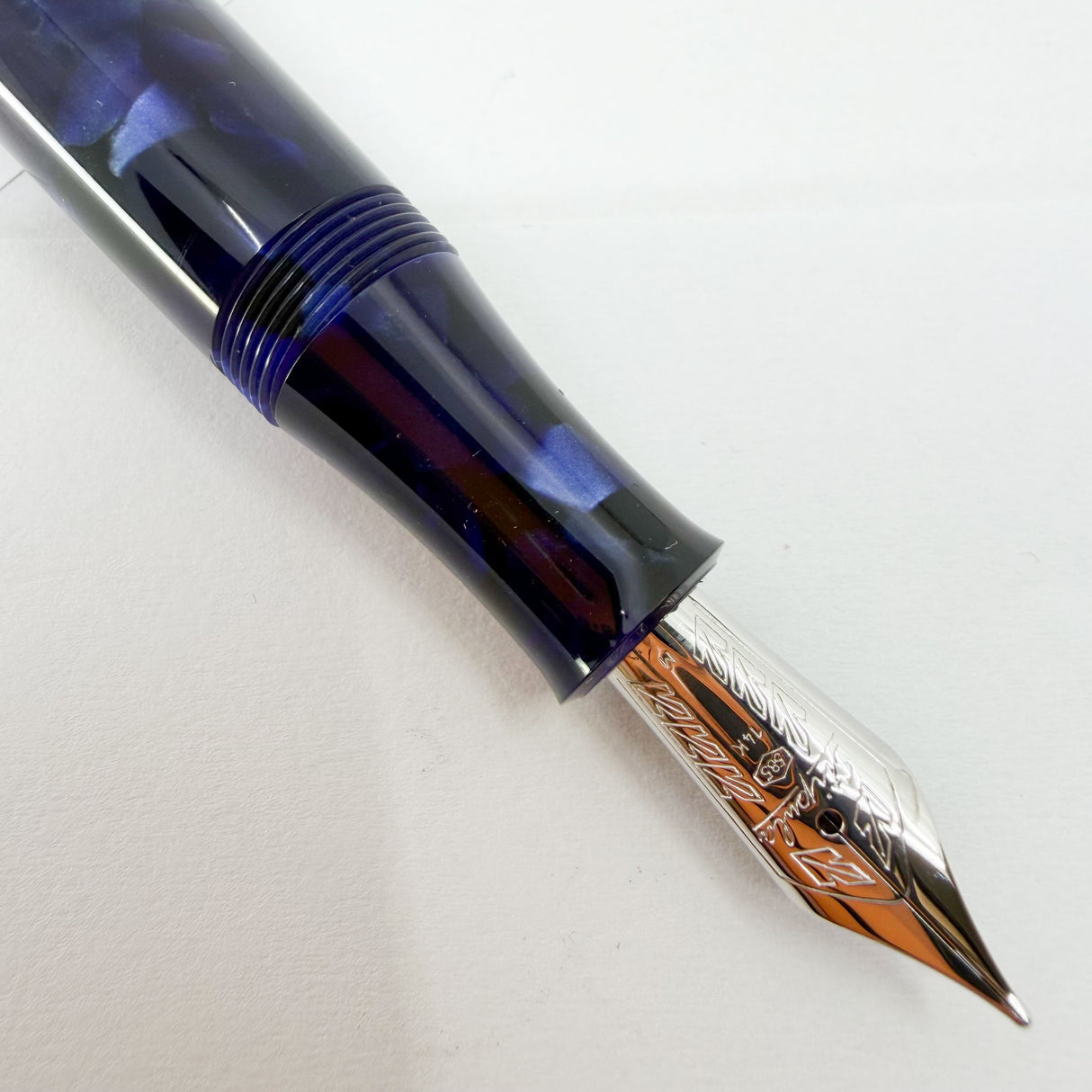 Stipula for Swisher Pens  Etruria "Night Blu" -  Large Size Blue Marbled Etruria Limited Edition Fountain Pen - Medium 14kt Gold Nib