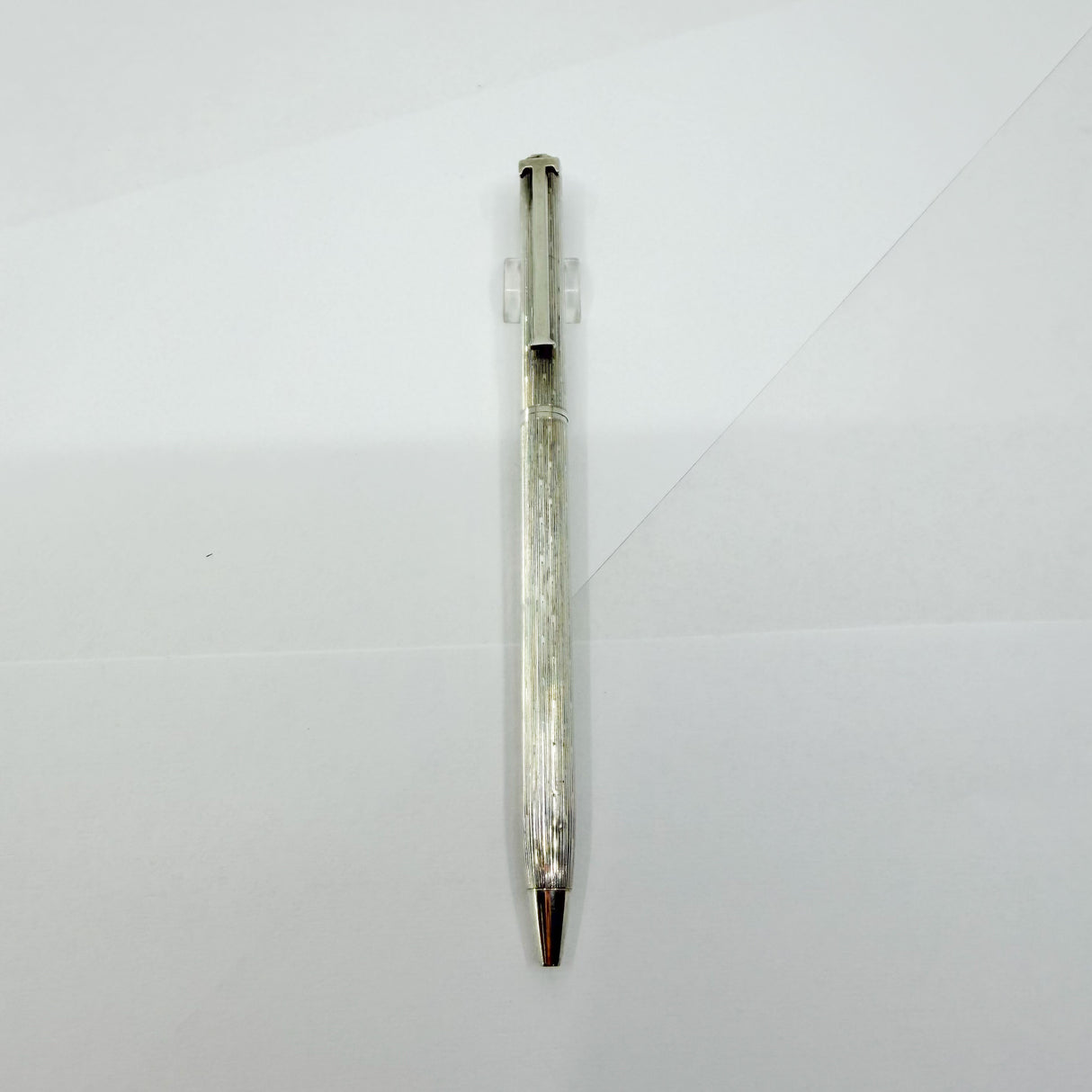 Tiffany Sterling Silver T Clip Ballpoint Pen in Unusual Line & Dot Pattern - Circa 1990s - Rare