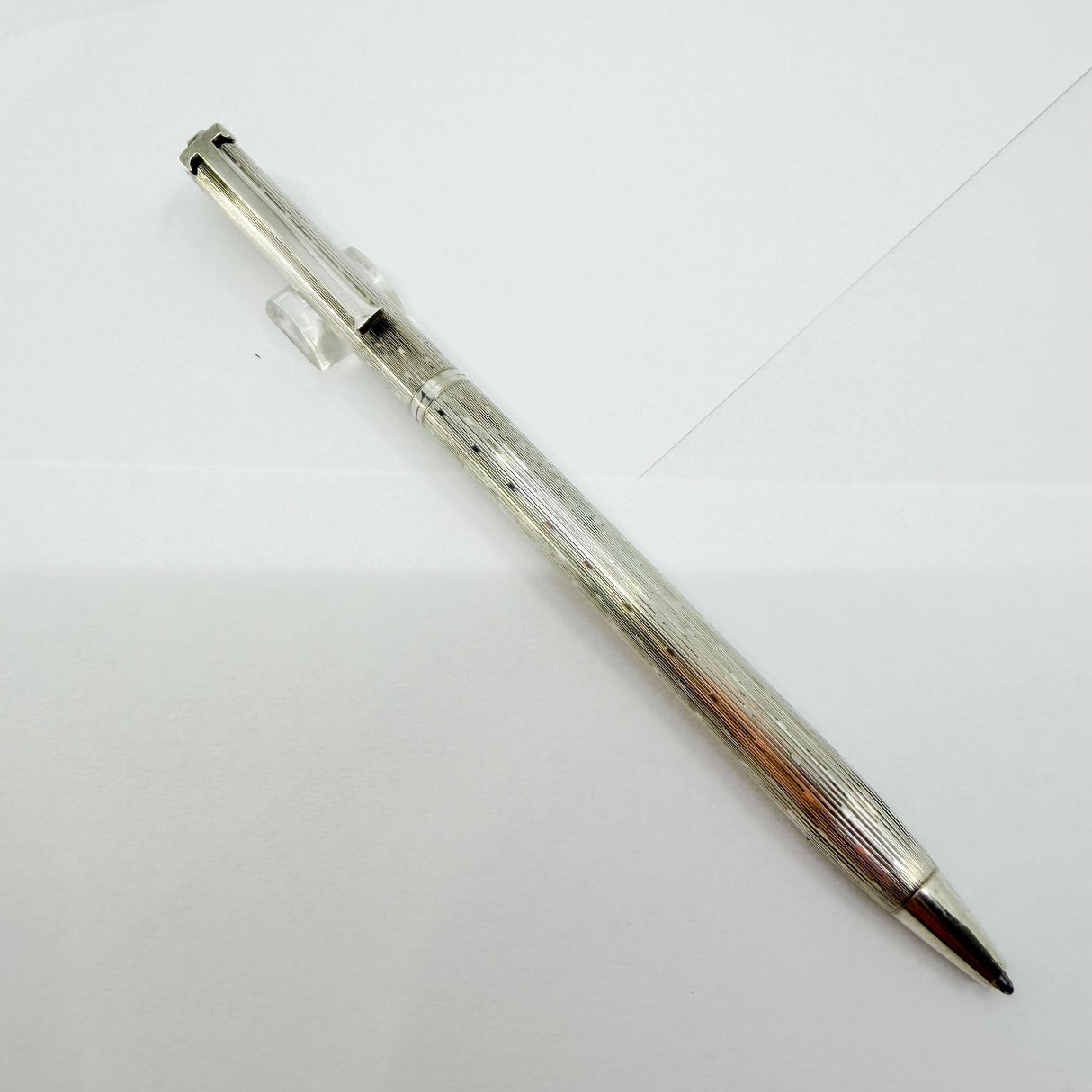 Tiffany Sterling Silver T Clip Ballpoint Pen in Unusual Line & Dot Pattern - Circa 1990s - Rare