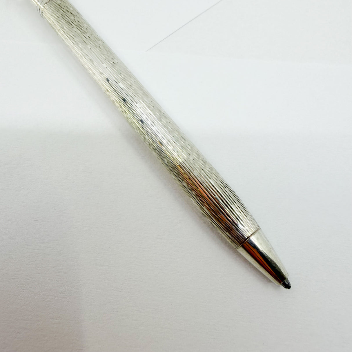 Tiffany Sterling Silver T Clip Ballpoint Pen in Unusual Line & Dot Pattern - Circa 1990s - Rare
