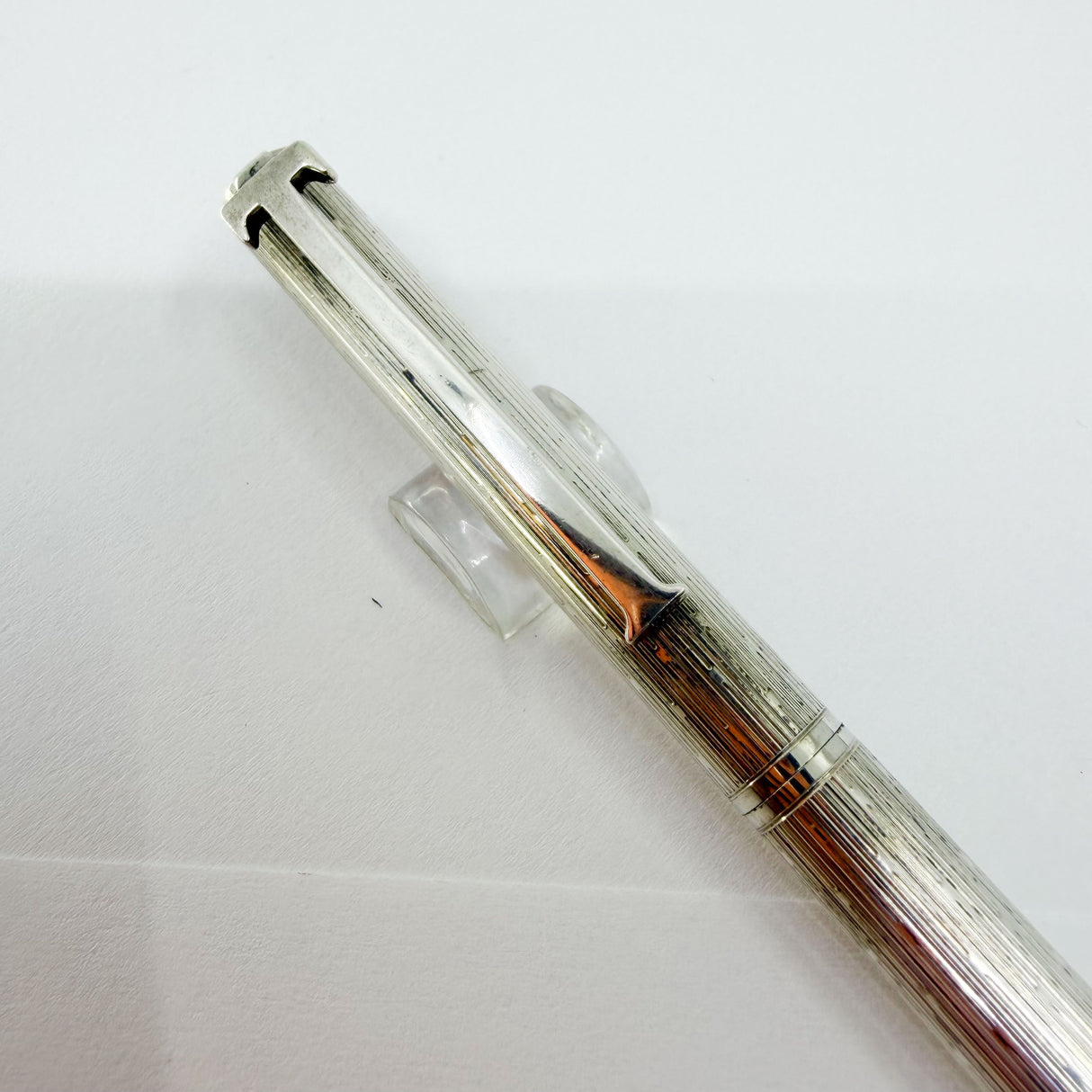 Tiffany Sterling Silver T Clip Ballpoint Pen in Unusual Line & Dot Pattern - Circa 1990s - Rare