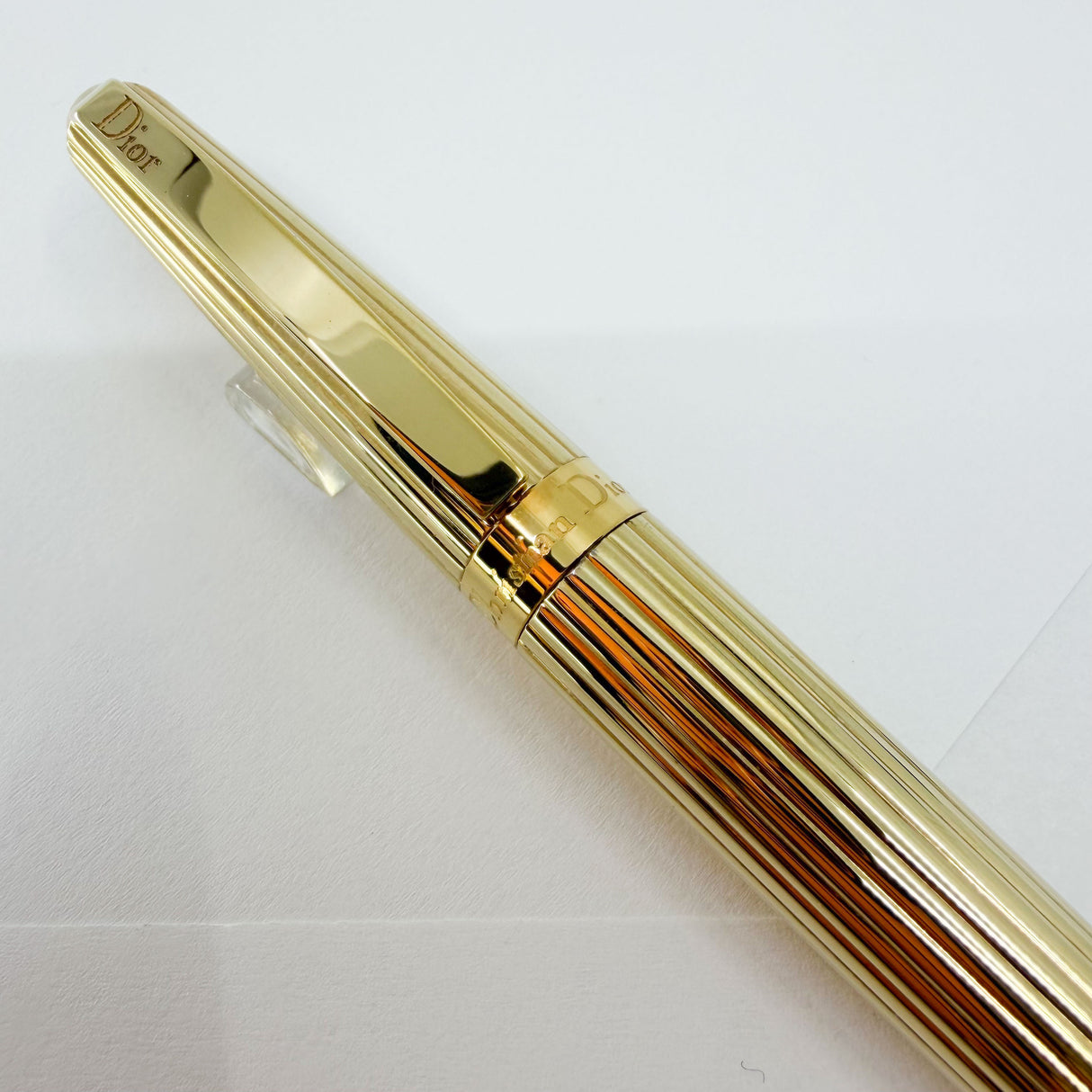 Cristian Dior Ribbed Pattern Gold-Tone Large Ballpoint Pen