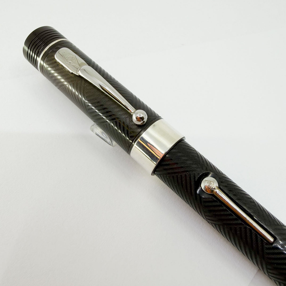 Conway Stewart Churchill Ebonite Collection - Alternating Diagonal Line Pattern Lever-Fill  Fountain Pen - Fine 18kt Gold Nib