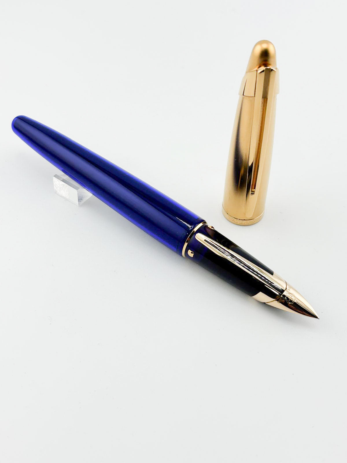 Waterman Edson Blue Translucent Fountain Pen  - Medium 18kt Gold Nib - Rarely Found in this Mint Condition Any Longer!