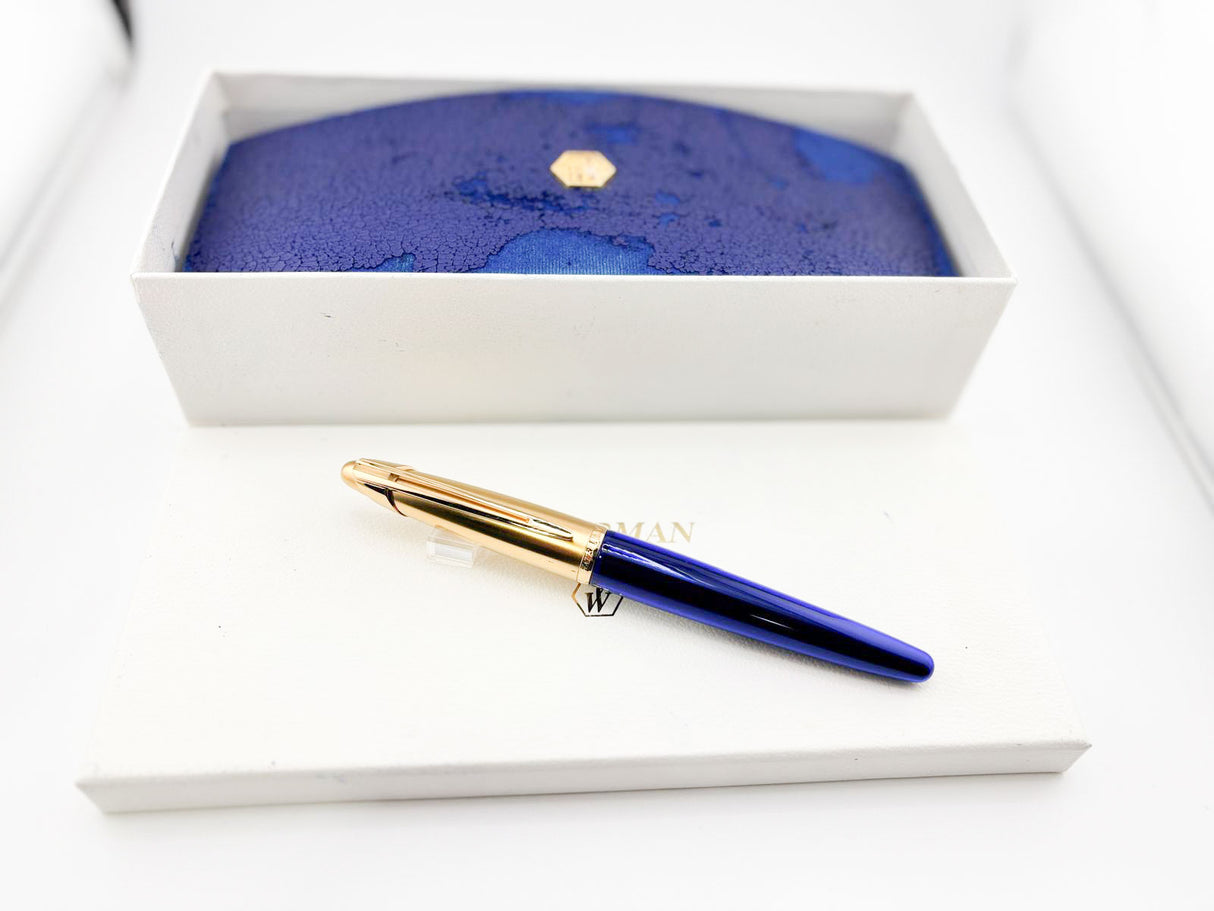 Waterman Edson Blue Translucent Fountain Pen  - Medium 18kt Gold Nib - Rarely Found in this Mint Condition Any Longer!