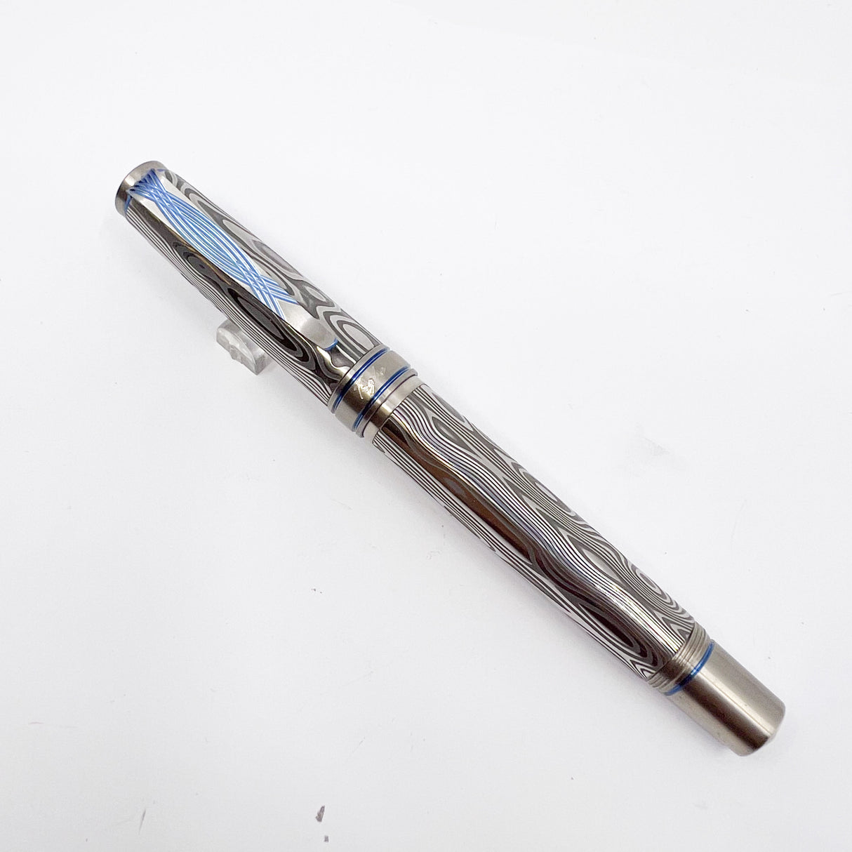 Grayson Tighe Odin's Eye Damascus Steel over Titanium Limited Edition Fountain Pen - Medium Tighe 18kt Gold Nib (2004) - RARE & VERY DESIRABLE!!