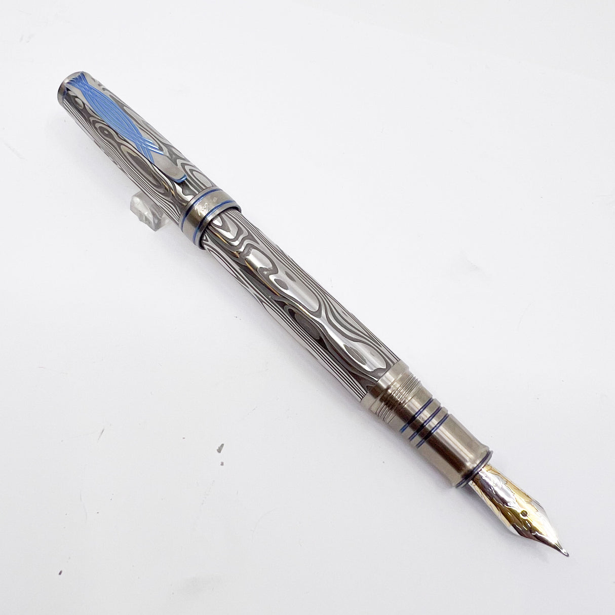 Grayson Tighe Odin's Eye Damascus Steel over Titanium Limited Edition Fountain Pen - Medium Tighe 18kt Gold Nib (2004) - RARE & VERY DESIRABLE!!