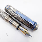 Grayson Tighe Odin's Eye Damascus Steel over Titanium Limited Edition Fountain Pen - Medium Tighe 18kt Gold Nib (2004) - RARE & VERY DESIRABLE!!