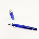 Pelikan M605 Marine Bright Blue Transparent Fountain Pen - Platinum Plated Trim