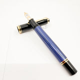 Pelikan M800 Black/Blue Striped Barrel Fountain Pen - ITALIC BROAD NIB