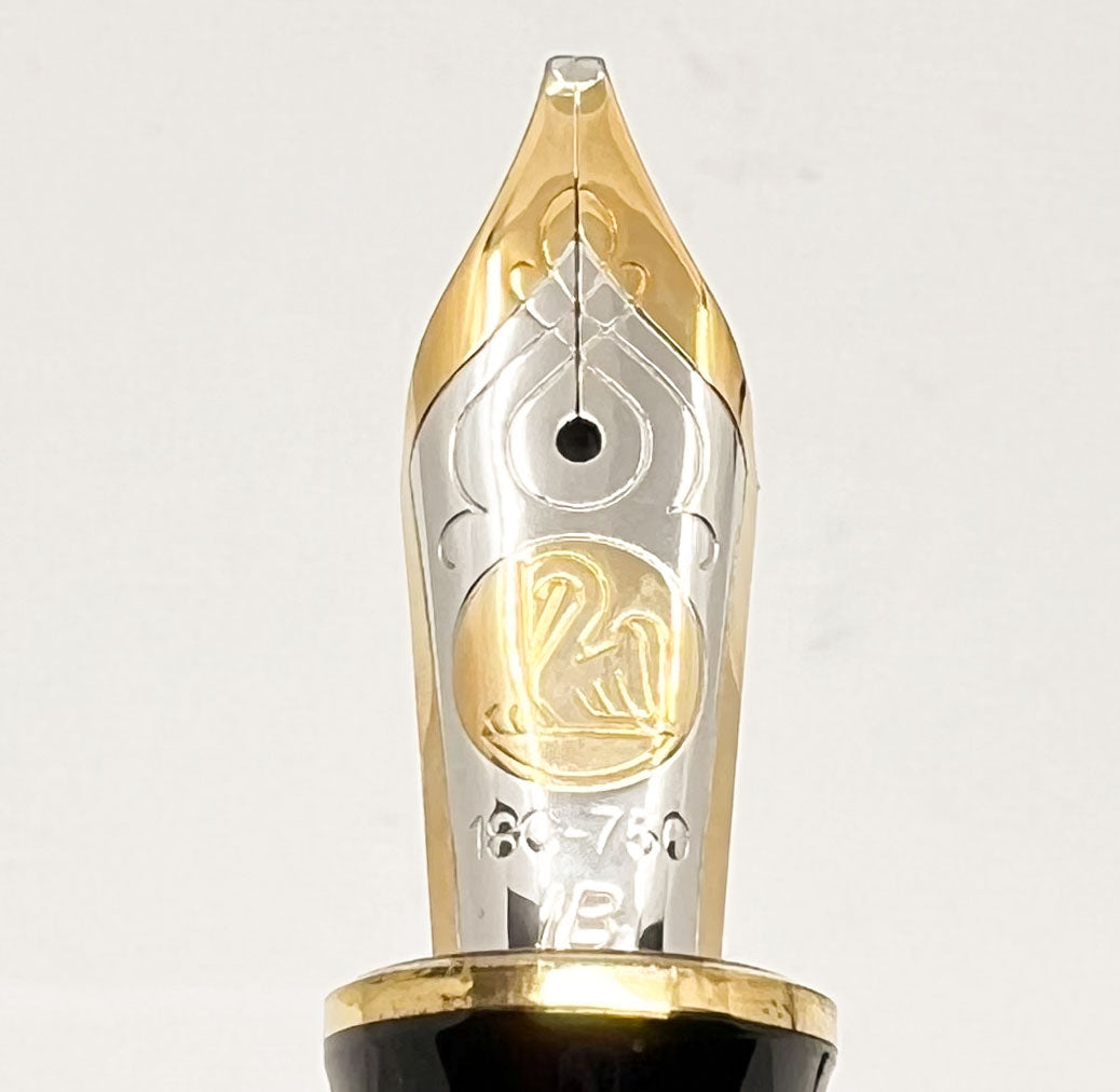 Pelikan M800 Black/Blue Striped Barrel Fountain Pen - ITALIC BROAD NIB