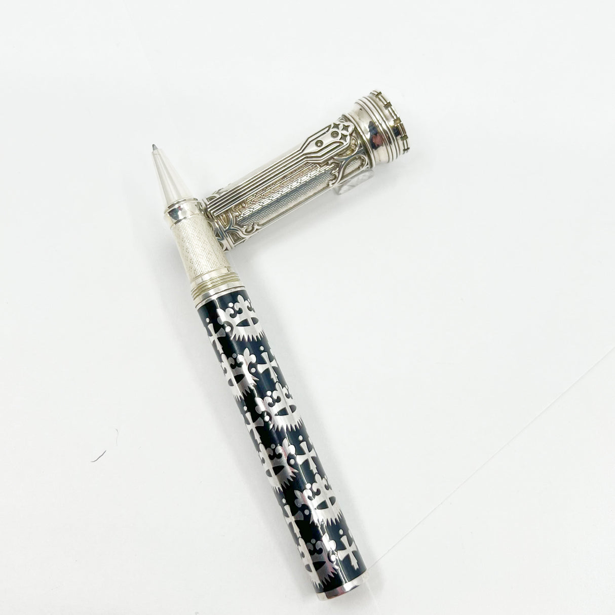 Michel Perchin Gothic Sterling Silver & Black Enamel Large Weighty LE Rollerball