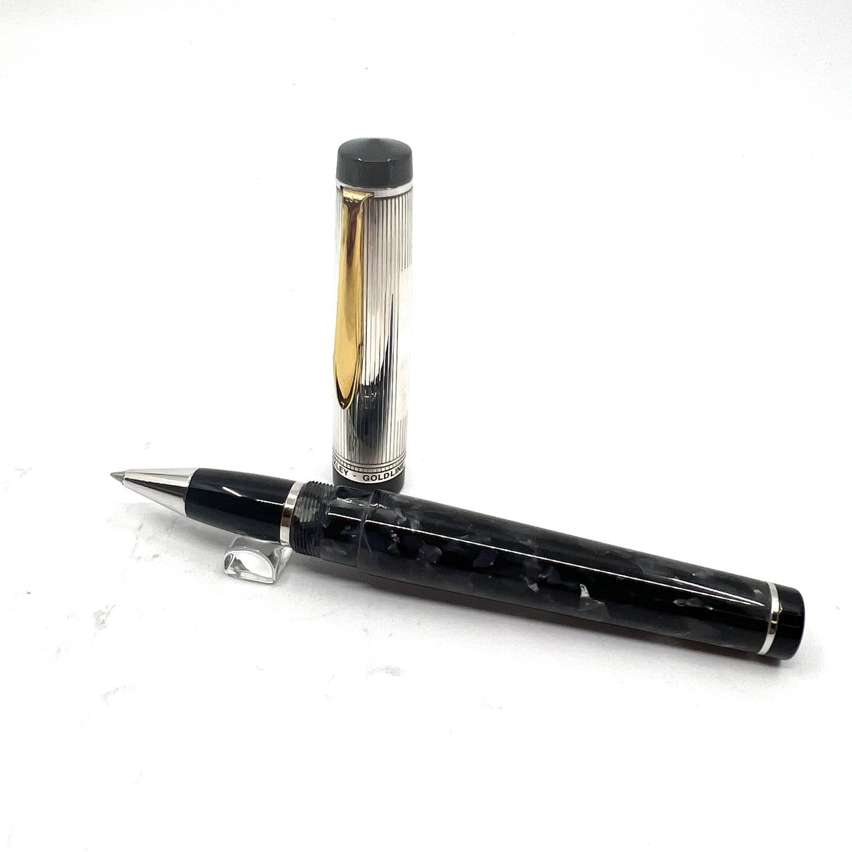 Bexley Goldline  Sterling Silver Cap Charcoal Gray Marble Rollerball
