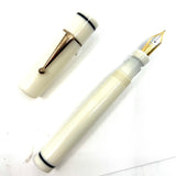 Bexley Giant Fountain Pen - White/Blue bands - Large Cursive Italic 18kt Gold Nib