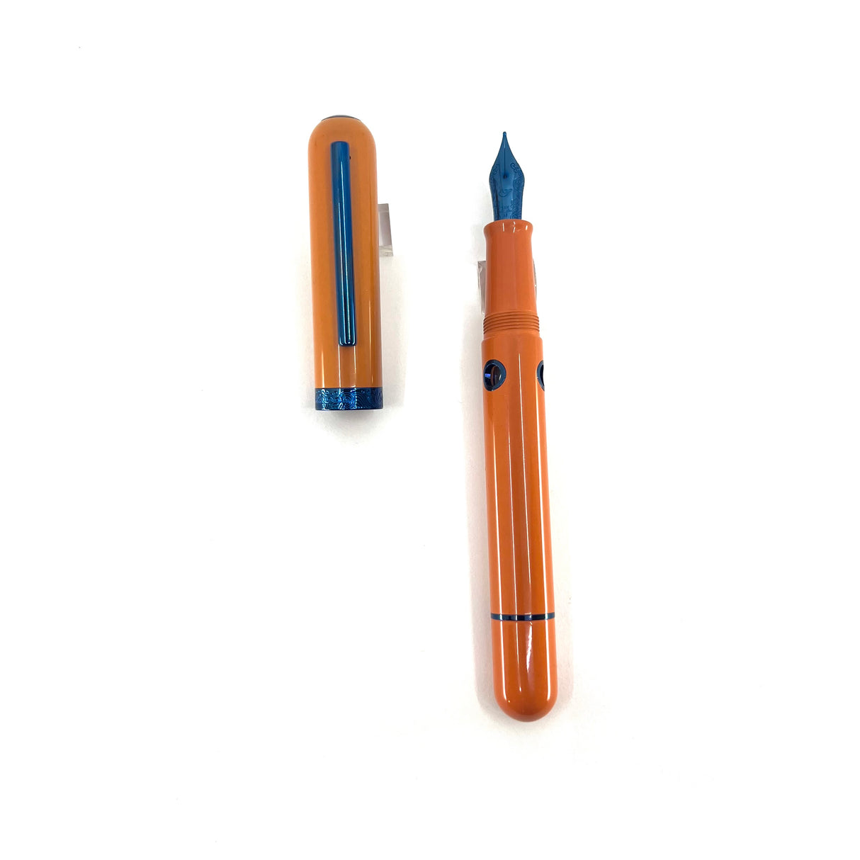 Nahvalur Orange Nautilus Limited Edition Fountain Pen - Blue Metallic Trim - (FPH 77th Anniversary Edition) - Fine 14kt Gold Nib