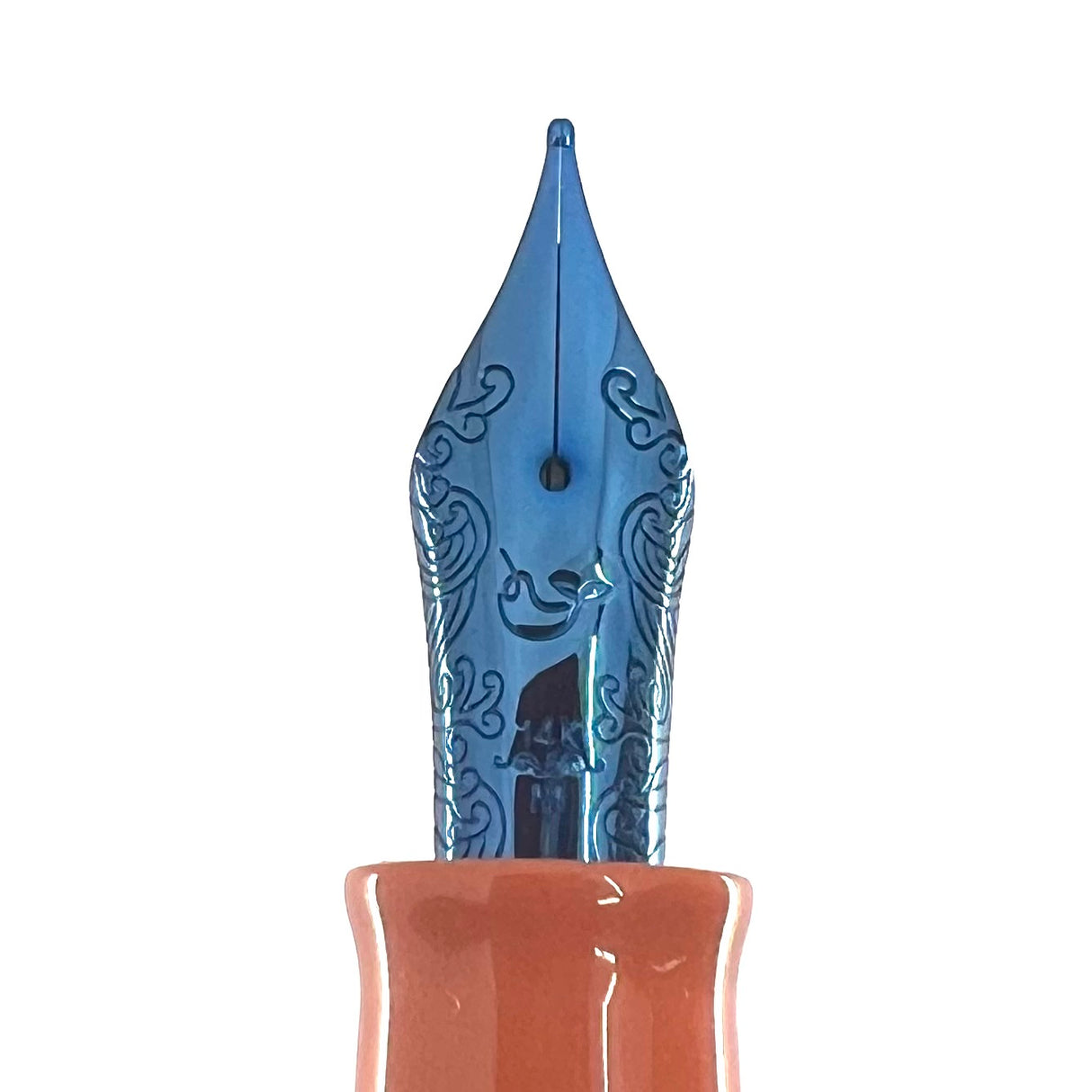 Nahvalur Orange Nautilus Limited Edition Fountain Pen - Blue Metallic Trim - (FPH 77th Anniversary Edition) - Fine 14kt Gold Nib