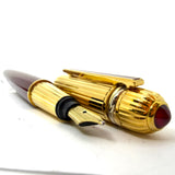 Cartier Pasha Trinity Fountain Pen - Burgundy Lacquer Barrel & Clip - Fluted Heavy 10 Microns Gold Plated Cap - Broad 18kt Gold Nib - An Icon of Cartier!