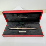Cartier Art Deco Limited Edition Platinum Plated Ballpoint Pen with Blue Lacquer Accents