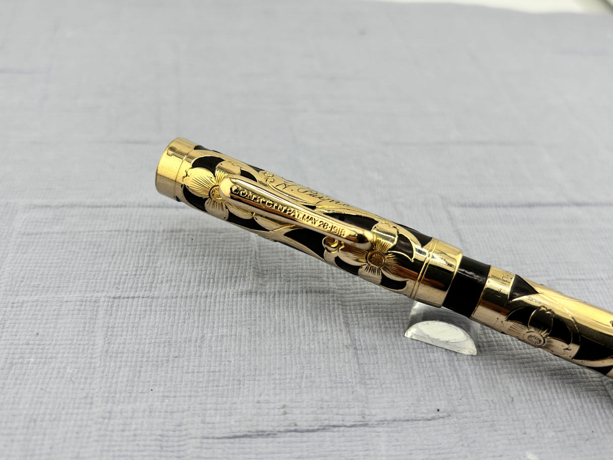 Conkin Crescent-Fill Gold-Filled Filigree Fountain Pen