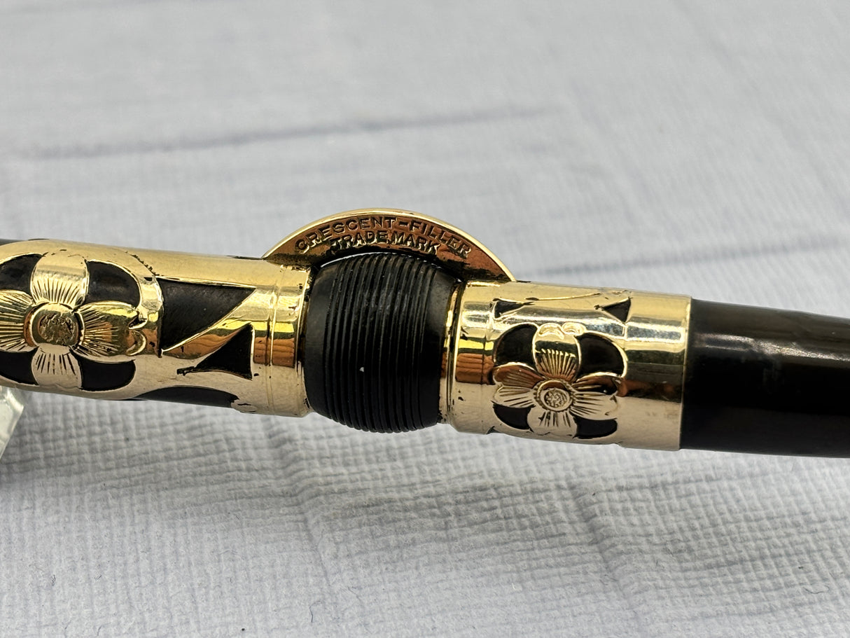 Conkin Crescent-Fill Gold-Filled Filigree Fountain Pen