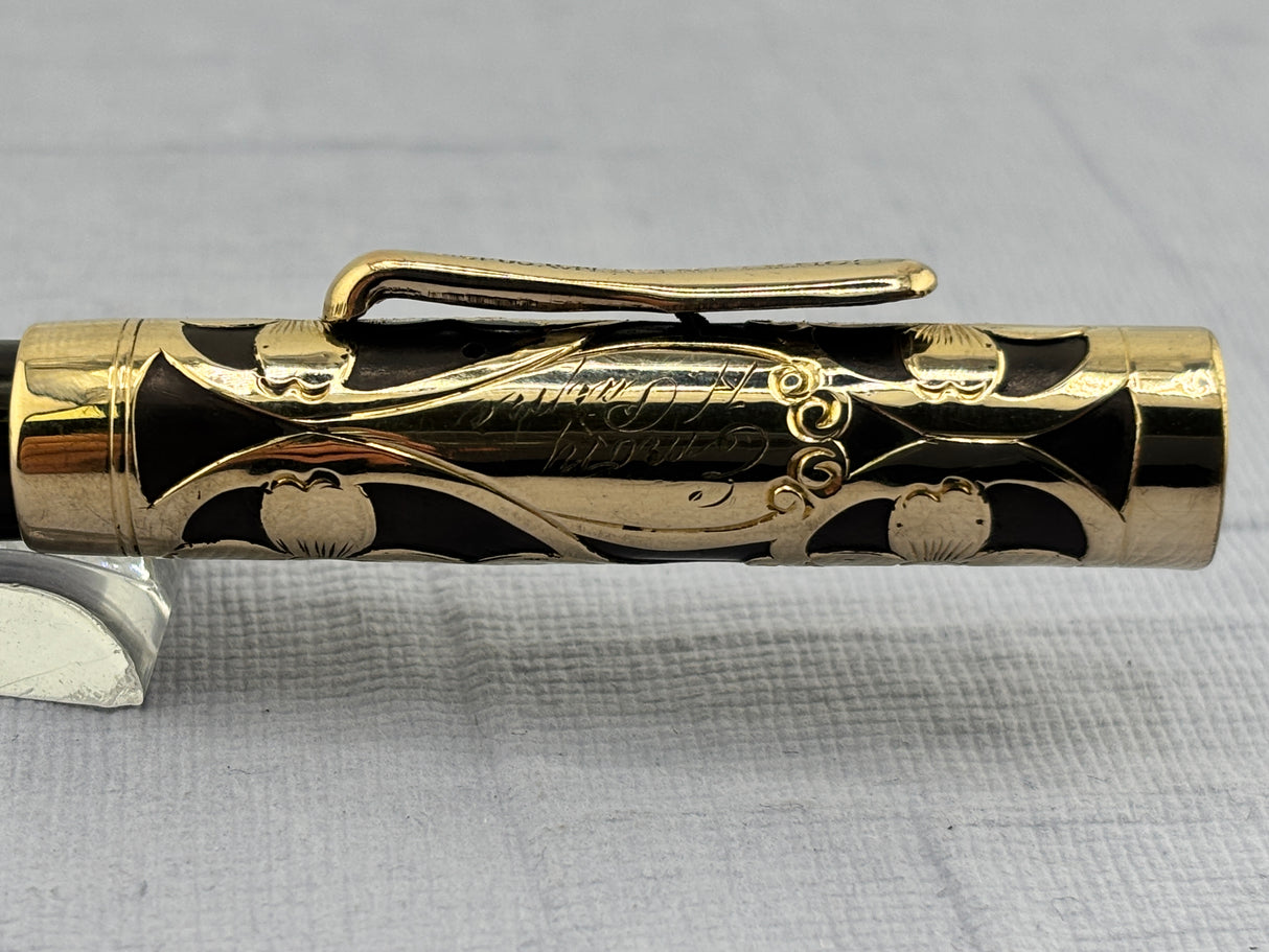 Conkin Crescent-Fill Gold-Filled Filigree Fountain Pen
