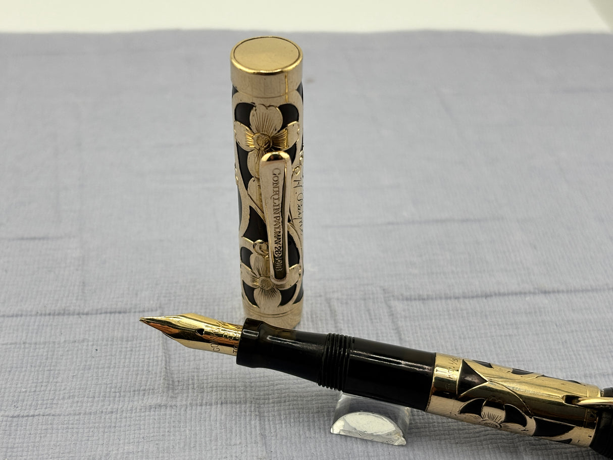 Conkin Crescent-Fill Gold-Filled Filigree Fountain Pen