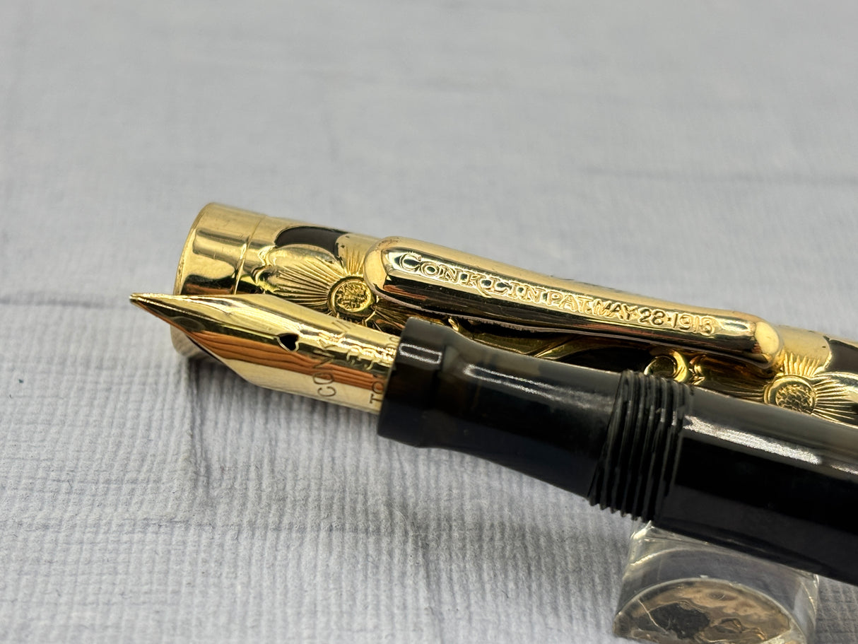 Conkin Crescent-Fill Gold-Filled Filigree Fountain Pen