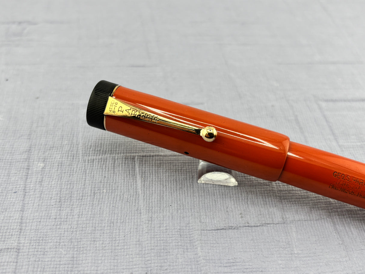 PARKER Early Senior Duofold Bandless Orange Ebonite Fountain Pen - Large DUOFOLD Imprint - RARE, especially in such Beautiful Condition!!