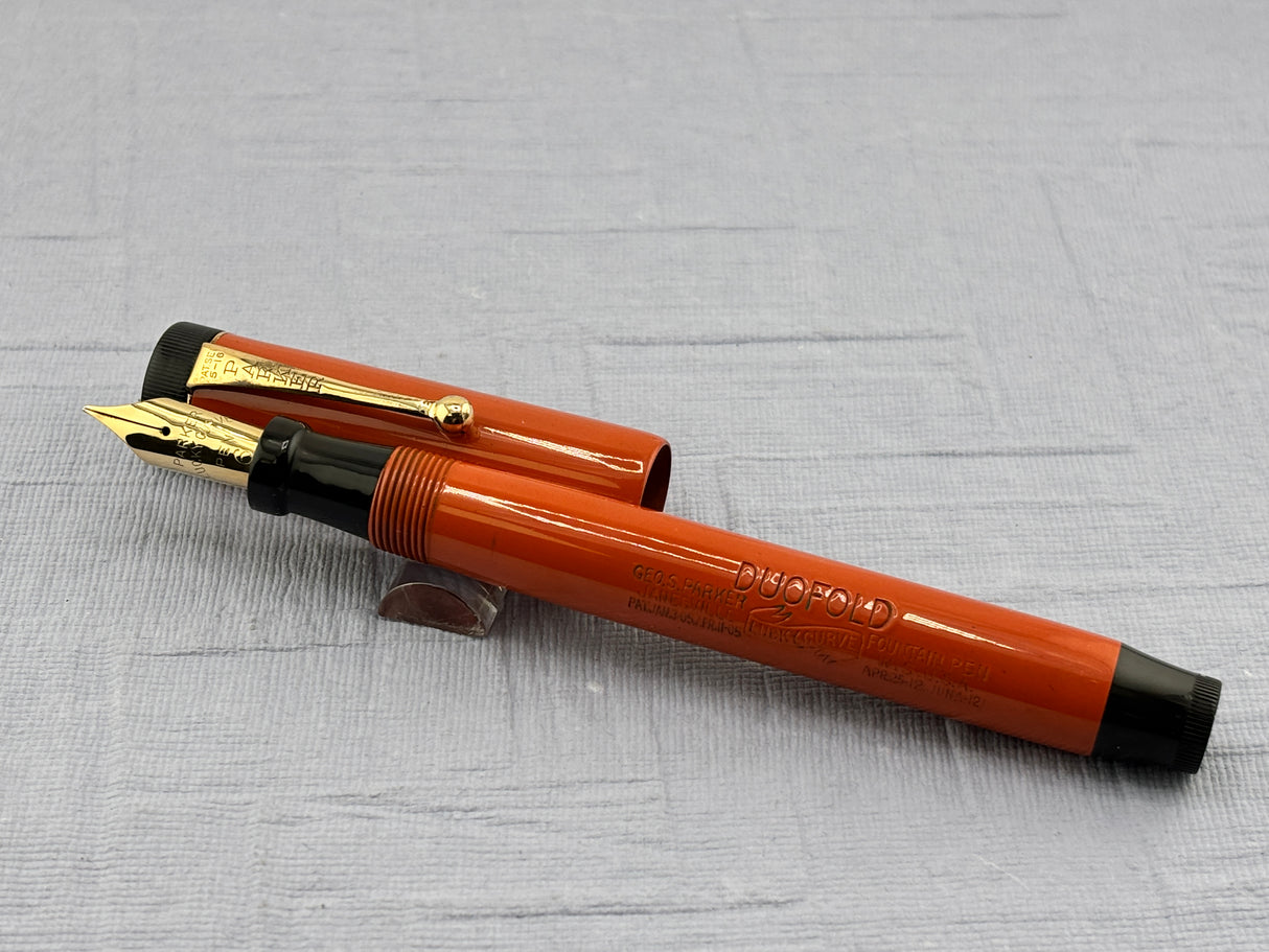 PARKER Early Senior Duofold Bandless Orange Ebonite Fountain Pen - Large DUOFOLD Imprint - RARE, especially in such Beautiful Condition!!