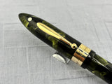 Sheaffer White Dot Balance "Autograph" Green Marble (Marine Green) Fountain Pen - 14kt Gold Clip, Cap Band & Lever