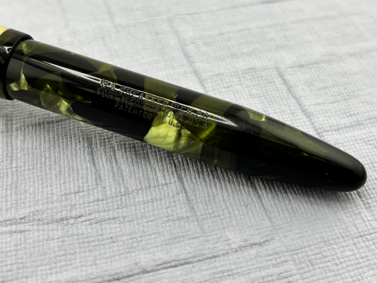 Sheaffer White Dot Balance "Autograph" Green Marble (Marine Green) Fountain Pen - 14kt Gold Clip, Cap Band & Lever