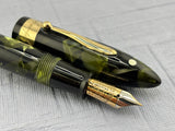 Sheaffer White Dot Balance "Autograph" Green Marble (Marine Green) Fountain Pen - 14kt Gold Clip, Cap Band & Lever